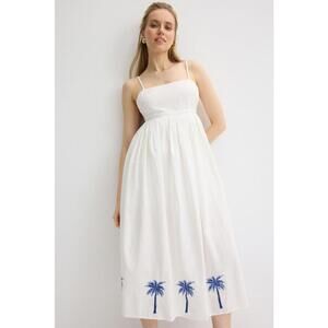 MINKPINK White Isadora Embroidered Midi Dress Size M with Stains